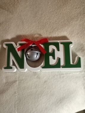 NOEL Holiday Sign with Red Bow and Silver Bell NEW!